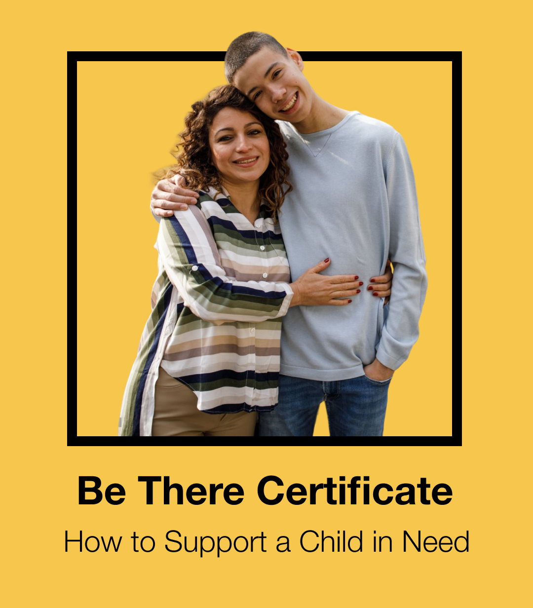 Guardian and child hugging.